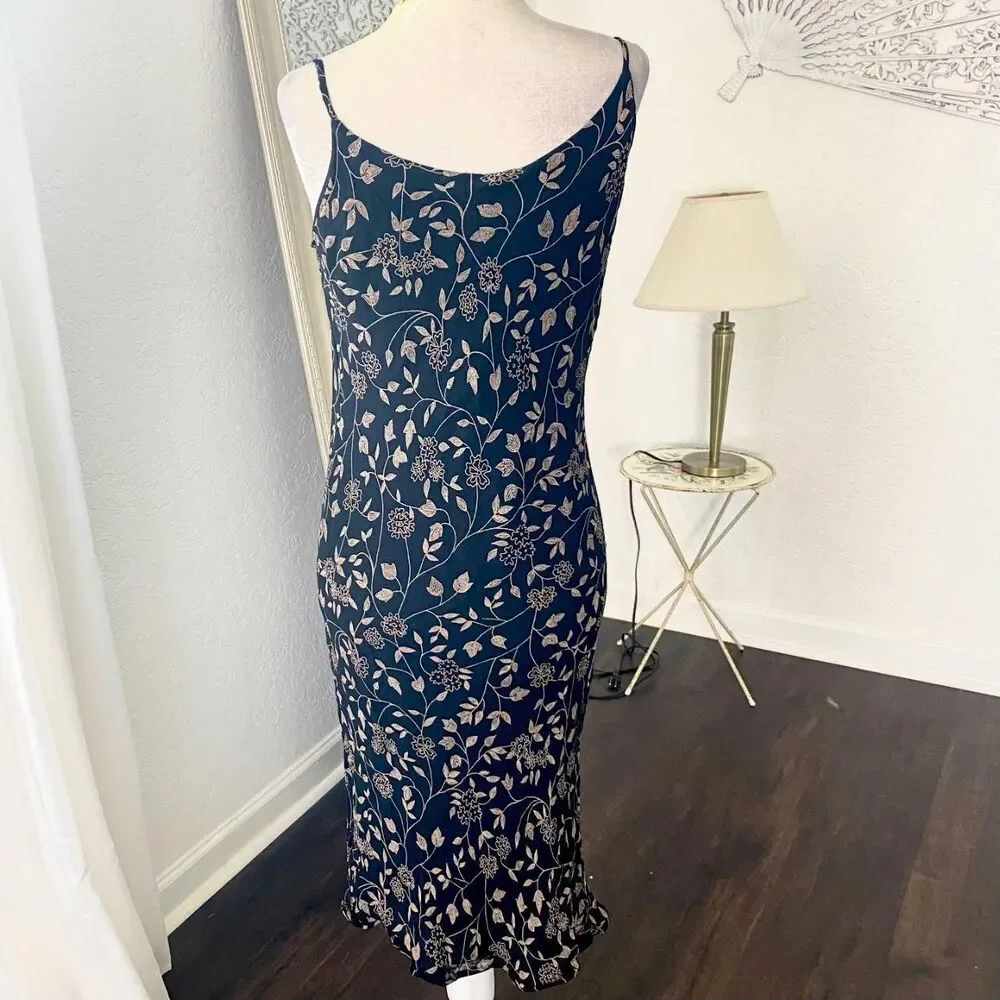 Ellen Brook Black Tan Y2K Romantic Floral Mesh Cowl neck Midi Dress S - Picture 4 of 7